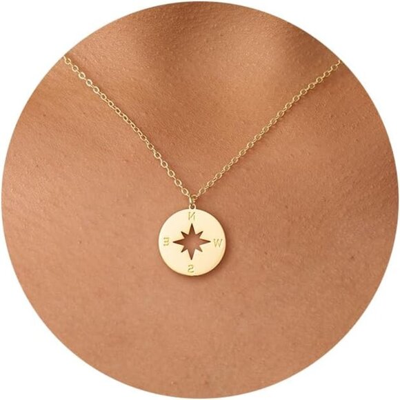 ⚡Gold Compass Pendant Necklace for Women Travel Adventure Jewelry Gift Idea - Picture 1 of 8
